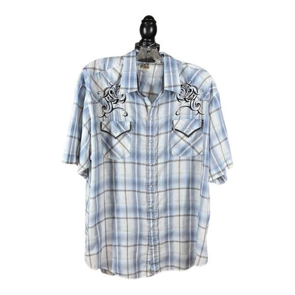 Vintage Ely Cattleman Plaid Embroidered Western Pearl Snap Shirt - Picture 2 of 4